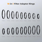 K&F CONCEPT 18 Pieces Filter Ring Adapter Set, Camera Lens Filter Metal Stepping Rings Kit (Includes 9pcs Step Up Ring Set + 9pcs Step Down Ring Set) Black