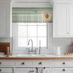 Daisy Flower Sheer Valances for Windows 54"x18", Light Filtering Kitchen Curtains Valance, Modern Art Floral Farmhouse Teal Wooden Grain Rod Pocket Chiffon Curtains for Living Room Bedroom Cafe