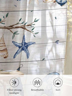 Sheer Curtains 45 Inch Length, Coastal Eucalyptus Semi Sheer Curtains Light Filtering Window Treatment, Ocean Blue Gnomes Starfish Leaf Wood Grain Privacy Voile Drapes for Living Room 52x45 Inch