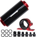 Inline Fuel Filter 100 Micron with 6AN 8AN 10AN Fuel Filter Adapter Universal 50MM, 1 set Inline fuel filter Red