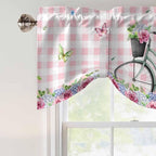 Spring Tie Up Valance Curtains for Windows, Kitchen Curtains Window Shades, Bicycles Leaves Butterfly Flowers Pink Buffalo Plaid Light Filtering Curtain Valances for Bedroom/Bathroom/Cafe 60"x18"