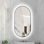 Oval LED Illuminated Bathroom Mirror, Wall-mounted Vanity Makeup Mirror with Demister Pad, 3 Dimmable Color Temperatures & Touch Control, Metal Frame Anti-Fog Lighted Wall Mirror ( Color : Black Frame