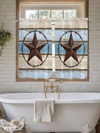Vintage Western Star on Wood Grain Window Valance Curtains, Retro Wooden Texture Light Filtering Kitchen Valance with 3-inch Rod Pocket for Living Room Bathroom Bedroom,2 Panel,42x54In