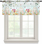 Easter Sheer Valances for Windows 42"x12", Light Filtering Kitchen Curtains Valance, Spring Watercolor Eggs Country Tulip Flower Plant Rod Pocket Chiffon Curtains for Living Room Bedroom Cafe