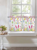 Happy Easter Half Window Curtain 36 Inches Long, Spring Watercolor Bunny Eggs Flower Branch Window Treatment Curtain Drapes, Small Tier Curtains for Bathroom Over Sink, 27.5"x36", 2 Panels