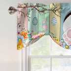 Easter Tie Up Valance Curtains for Windows, Kitchen Curtains Window Shades, Spring Colorful Bunny Eggs Flower Wood Grain Light Filtering Roman Curtain Valances for Bedroom/Bathroom/Cafe 42"x18"