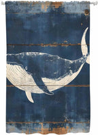 Sheer Curtains 63 Inch Length, Summer Whale Blue Semi Sheer Curtains Light Filtering Window Treatment, Coastal Ocean Vintage Wooden Grain Privacy Voile Drapes for Living Room Bedroom 52x63 Inch