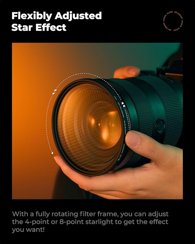 K&F CONCEPT 58mm Variable Star Filter Cross Screen Starburst Filter 4, 8 Points -18 Layer Coating Ultra Slim Optical Glas Camera Lens Filter with 3 Cleaning Cloth
