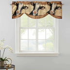 Farmhouse Cow Tie Up Valance Curtains for Windows, Kitchen Curtains Window Shades, Country Vintage Animals Wooden Grain Light Filtering Roman Curtain Valances for Bedroom/Bathroom/Cafe 42"x18"