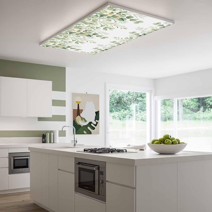 Fluorescent Light Covers for Ceiling Lights Sage Green Eucalyptus Leaves Magnetic Light Filters 1 Pack 4x2 ft Nature Leaf Plant Ceiling Lights Cover for Classroom Office School Home Drop Lamp Decor
