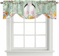 Easter Tie Up Valance Curtains for Windows, Kitchen Curtains Window Shades, Spring Watercolor Bunny Eggs Wooden Grain Green Light Filtering Roman Curtain Valances for Bedroom/Bathroom/Cafe 54"x18"