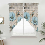 Teal Blue Tulips Swag Valances for Windows, Spring Floral Barn Doors Vintage Wood Beige Rod Pocket Kitchen Curtains Valance, Kitchen Window Curtains Swag for Cafe Living Room, 2 Panels, 36x45 inch