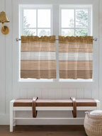 Retro Farm Wood Board Window Valance Curtains, Brown Graduality Striped Light Filtering Kitchen Valance with 3-inch Rod Pocket for Living Room Bathroom Bedroom,2 Panel,27.5x24In