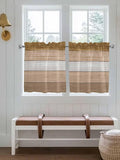 Retro Farm Wood Board Window Valance Curtains, Brown Graduality Striped Light Filtering Kitchen Valance with 3-inch Rod Pocket for Living Room Bathroom Bedroom,2 Panel,27.5x36In