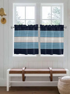 Vintage Country Woodcuts Window Valance Curtains, Blue Gradient Striped Light Filtering Kitchen Valance with 3-inch Rod Pocket for Living Room Bathroom Bedroom,2 Panel,27.5x24In