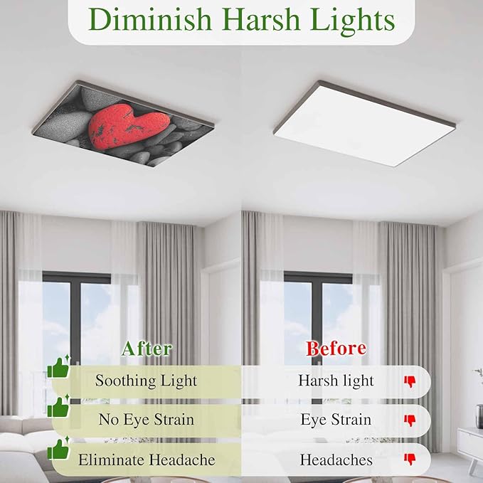 Fluorescent Light Covers for Ceiling Lights Love Heart Stone Magnetic Light Filters 3 Pack 4x2 ft Black Red Ceiling Lights Cover for Classroom Office School Home Drop Lamp Decor