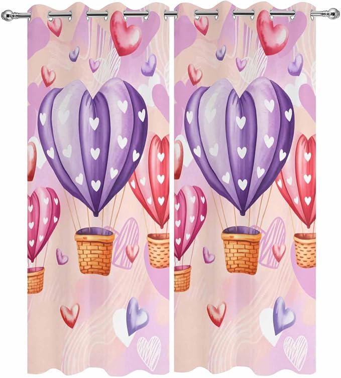 Hot Air Balloons Waterproof Outdoor Curtains for Patio,Windproof Weatherproof Curtains with Weighted Hem,Valentine's Day Watercolor Love Balloons Light Filtering Privacy Drapes 54"x 95" 2 Panels