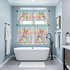 Kitchen Curtains Tiers and Valance Set of 3, Easter Light Filtering Window Curtain Set, Spring Rabbit Eggs Floral Colorful Wooden Grain Rod Pocket Curtain Drapes for Cafe, Living Room, 24 Inches Tiers
