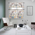 Happy Easter Kitchen Curtains Set 3 Piece for Windows,Rod Pocket Valance and Tier Set 24 Inch Length,Spring Grey Bunny Colorful Eggs Flower Beige Light Filtering Cafe Curtains for Living Room