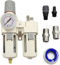 YSIL 1/2" NPT Compressed Air Filter Regulator Lubricator Two Units Combo Air Pressure Regulator with Gauge(0-150PSI) Water/Oil Trap Separator,Semi-Auto Drain,Poly Bowl with Metal Guard,Bracket