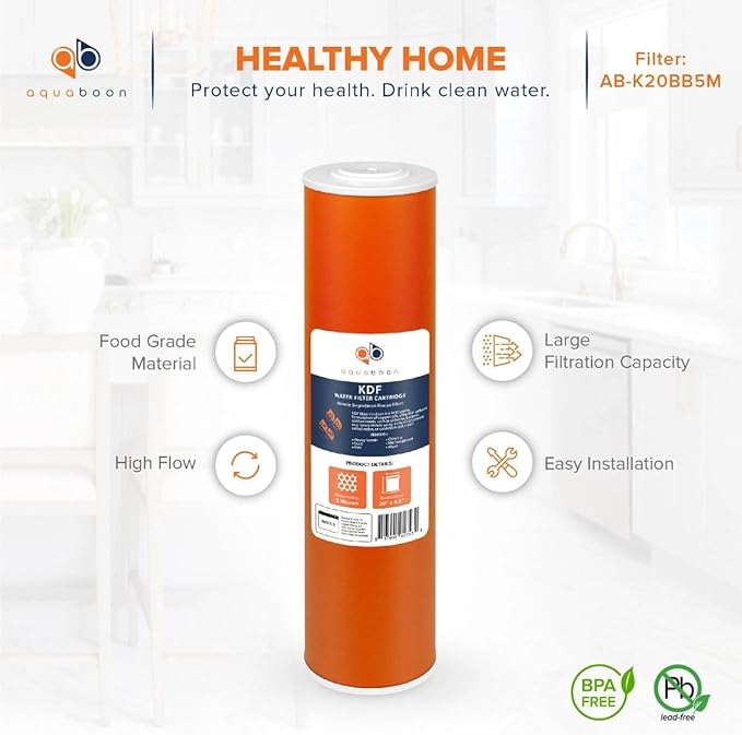 Aquaboon 20x4.5" Whole House Water Filter Cartridge – Premium KDF Heavy Metal & Chlorine Removal – Fits DB20P Housings 6 Pack