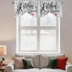 Kitchen Knife Fork Tie Up Valance Curtains for Windows, Kitchen Curtains Window Shades, Vintage Love Heart Grey Wood Grain Light Filtering Roman Curtain Valances for Bedroom/Bathroom/Cafe 54"x18"