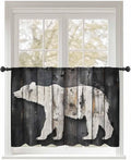 Sheer Curtains 45 Inch Length, White Brown Bear Semi Sheer Curtains Light Filtering Window Treatment, Farmhouse Country Vintage Wood Grain Privacy Voile Drapes for Living Room Bedroom 52x45 Inch