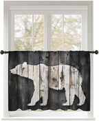 Sheer Curtains 54 Inch Length, White Brown Bear Semi Sheer Curtains Light Filtering Window Treatment, Farmhouse Country Vintage Wood Grain Privacy Voile Drapes for Living Room Bedroom 52x54 Inch