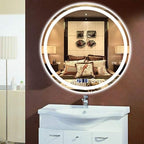 Bathroom Mirror Round Waterproof LED Bathroom Wall Makeup Mirrors with White Light Sensor Touch Control and Demister Pad (Color : with Frame Size : 70cm) (with Frame 70cm)