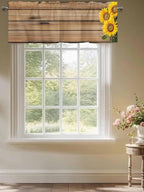 Kitchen Valances for Window, Farm Sunflower on Vintage Wood Grain Light Filtering Rod Pocket Valance Curtain, Spring Country Plant Short Curtains Window Topper for Bedroom Living Room 42x12in