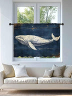 Sheer Curtains 45 Inch Length, Ocean Vintage Whale Semi Sheer Curtains Light Filtering Window Treatment, Summer Retro Wood Grain Privacy Voile Drapes for Living Room Bedroom 52x45 Inch