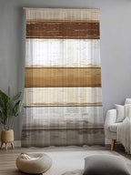 Sheer Curtains 96 Inches Long, Brown Wood Grain Semi Sheer Curtains Light Filtering Window Treatment, Vintage Country Geometric Striped Privacy Voile Drapes for Living Room Bedroom 52x96 Inch