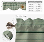 Daisy Flower Tie Up Valance Curtains for Windows, Kitchen Curtains Window Shades, Modern Art Floral Farmhouse Teal Wooden Grain Light Filtering Roman Curtain Valances for Bedroom/Bathroom/Cafe 60"x18"