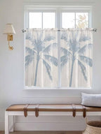 Summer Coconut Tree on Vintage Wood Grain Window Valance Curtains, Seaside Plants Light Filtering Kitchen Valance with 3-inch Rod Pocket for Living Room Bathroom Bedroom,2 Panel,42x45In