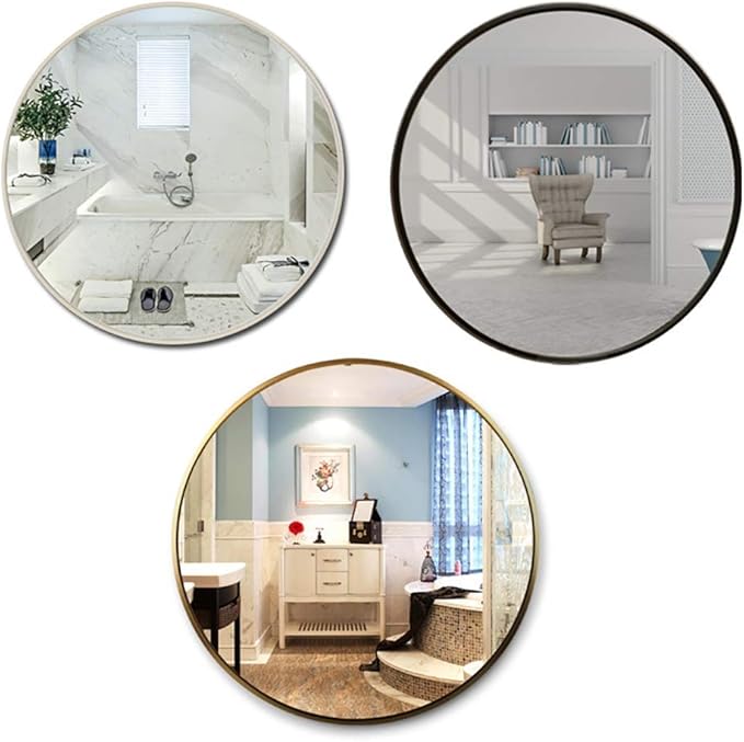 Round LED Bathroom Mirror Demister Pad IP44 Vanity Large Mirror Cold Light Dressing Wall Mirror (Color : Cold Light Size : 60cm) (Black 80cm)