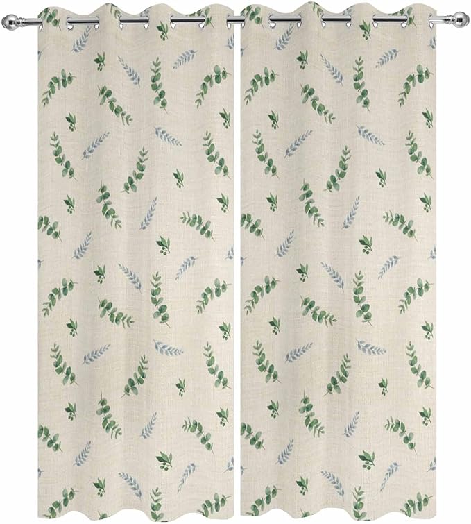 Leaf Outdoor Curtains for Patio Summer Jugal Leaves Pastoral Plant Linen Waterproof Outside Curtains with Grommet Top Weatherproof Curtain for Cabana Pergola Gazebo, 2 Pack, 54" W x 95" L