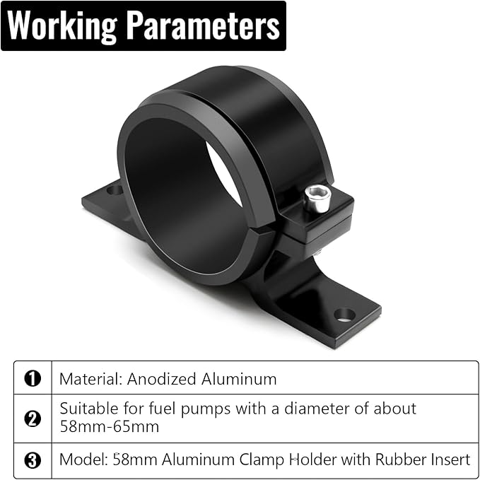 2 Pcs Universal Car Fuel Pump Fuel Filter Mounting Bracket Aluminum Clamp Holder with Rubber Insert, Black Hard Aluminum Anodized Accessories Suitable for Vehicle Fuel Oil Line (58 to 65 mm)