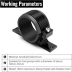 2 Pcs Universal Car Fuel Pump Fuel Filter Mounting Bracket Aluminum Clamp Holder with Rubber Insert, Black Hard Aluminum Anodized Accessories Suitable for Vehicle Fuel Oil Line (58 to 65 mm)