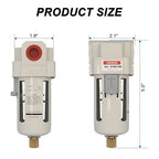 AIRZOE 3/8" NPT Air Dryer for Compressor - Air Compressor Water Separator AF3000-03, Manual Drain,5 Micron Brass Element, Poly Bowl