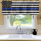 American Flag Valances for Windows, Blue Line Star Black White Stripes Wood Grain Kitchen Valance Light Filtering Rod Pocket Short Curtains for Kitchen Bathroom, 1 Panel, 60"x14"