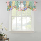Easter Tie Up Valance Curtains for Windows, Kitchen Curtains Window Shades, Spring Rabbit Ears Foot Eggs Floral Wooden Grain Light Filtering Roman Curtain Valances for Bedroom/Bathroom/Cafe 42"x18"