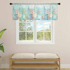 Summer Beach Sheer Valance Curtains, Green Ocean Colorful Coral Shell Seaweed Starfish Light Filtering Kitchen Valances Rod Pocket Voile Curtain Treatment for Bedroom/Living Room/Basement 42Wx12L