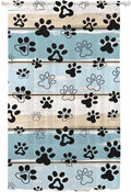 Sheer Curtains 84 Inches Long, Blue Beige Paw Print Semi Sheer Curtains Light Filtering Window Treatment, Vintage Farmhouse Country Wood Grain Privacy Voile Drapes for Living Room Bedroom 52x84 Inch