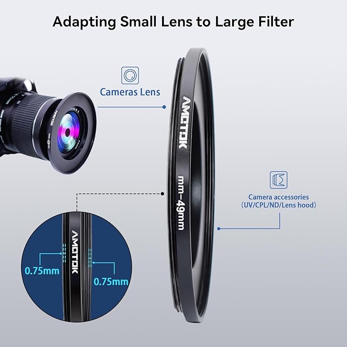 42mm Lens to 49mm Camera Lens Adapter,42mm to 49mm Filter Step up Ring Adapter Ring,Compatible All 49mm Filter Accessory