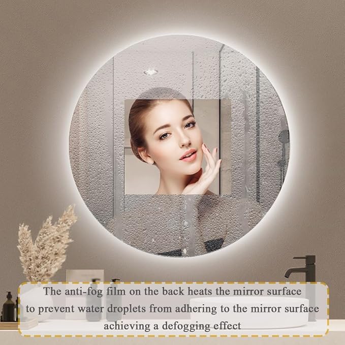 LTSRLL Frameless Illuminated LED Bathroom Wall Mirror with Touch, Demister Pad and Dimmable Lights & 3 Colors for Makeup Shaving and Bath Vanity IP44(Backlight,70cm/27.5in)