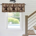 Vintage Texas Star Valances for Windows, Brown Wood Grain Wire Kitchen Valance Light Filtering Rod Pocket Short Curtains for Kitchen Bathroom, 1 Panel, 42"x18"