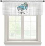 Welcome Sheer Valance Curtains, Summer Car with Cactus Succulents Grey Wood Grain Light Filtering Kitchen Valances Rod Pocket Voile Curtain Window Treatment for Bedroom/Living Room/Basement 42Wx18L