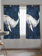 Sheer Curtains 63 Inch Length, Ocean Whale Blue Semi Sheer Curtains Light Filtering Window Treatment, Coastal Vintage Wooden Grain Privacy Voile Drapes for Living Room Bedroom 52x63 Inch