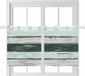 Blue Teal Kitchen Curtains 24 Inch Length, Small Window Curtains Tab Top, Vintage Wooden Retro Art Farmhouse Barns Light Filtering Short Window Treatments Tier Drapes 27.5"x24" 2 Panel
