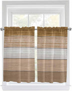 Retro Farm Wood Board Window Valance Curtains, Brown Graduality Striped Light Filtering Kitchen Valance with 3-inch Rod Pocket for Living Room Bathroom Bedroom,2 Panel,42x54In